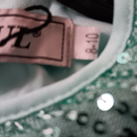 Girls Green Sequin Sleeveless Dress - Picture 4 of 9